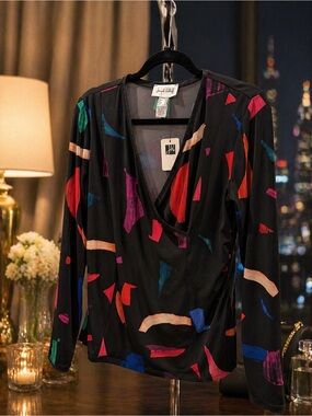 Joseph Ribkoff Abstract-Print Faux Wrap Top NWT Size 10